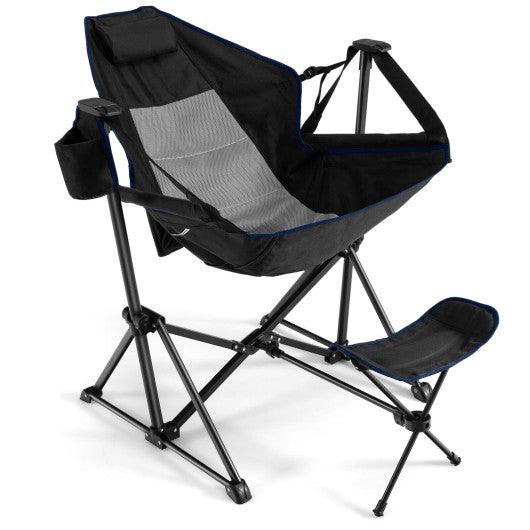 Hammock Camping Chair with Retractable Footrest and Carrying Bag-Black at Set Shop and Smile