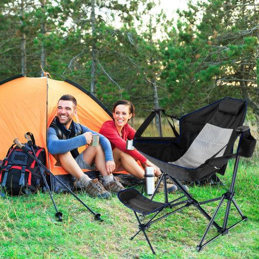 Hammock Camping Chair with Retractable Footrest and Carrying Bag-Black at Set Shop and Smile