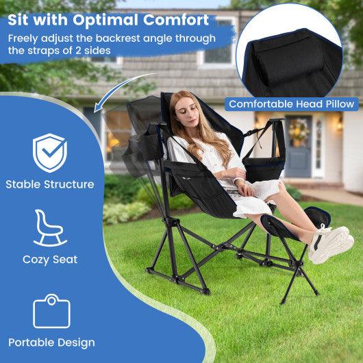 Hammock Camping Chair with Retractable Footrest and Carrying Bag-Black at Set Shop and Smile