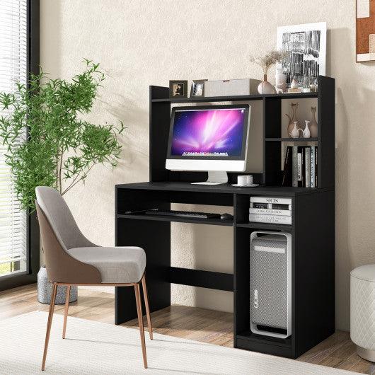 Home Office Computer Desk with Bookcase Keyboard Tray and CPU Stand-Black at Set Shop and Smile