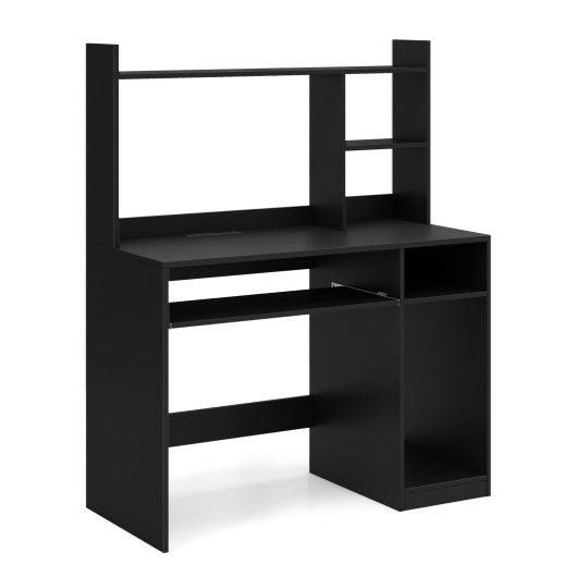 Home Office Computer Desk with Bookcase Keyboard Tray and CPU Stand-Black at Set Shop and Smile