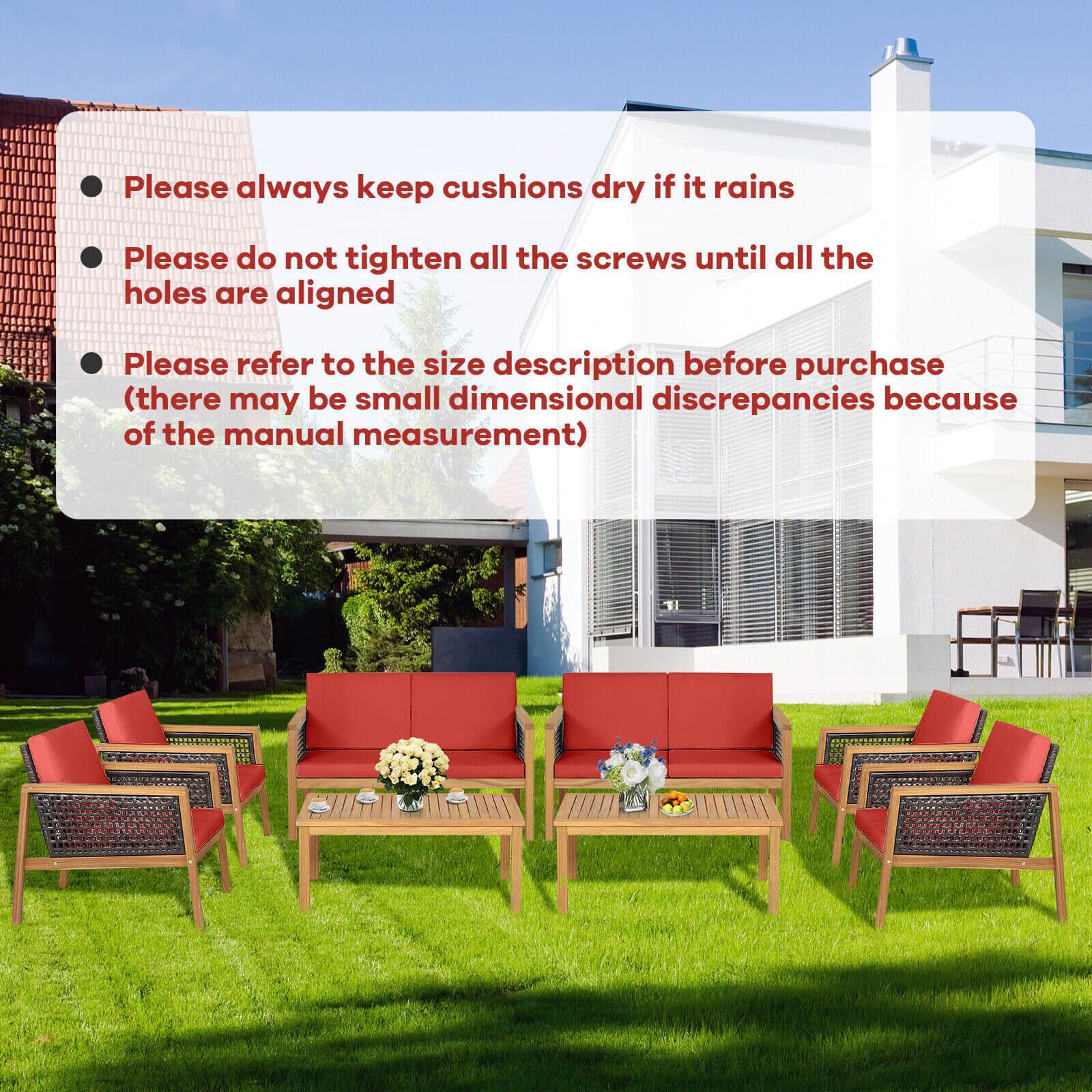 4 Pieces Patio Rattan Furniture Set with Removable Cushions-Red at Set Shop and Smile