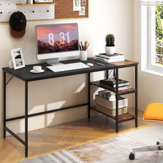 55" Modern Industrial Style Study Writing Desk with 2 Storage Shelves-Black at Set Shop and Smile