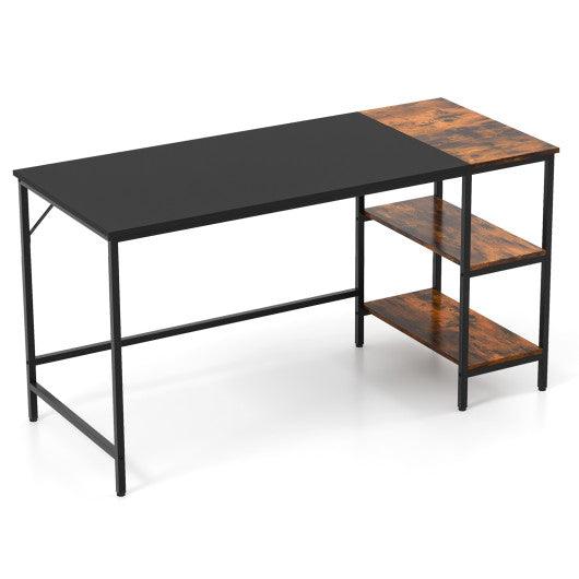 55" Modern Industrial Style Study Writing Desk with 2 Storage Shelves-Black at Set Shop and Smile