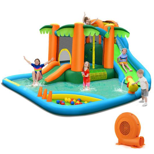 7-in-1 Inflatable Water Slide Park with Trampoline Climbing and 750W Blower at Set Shop and Smile