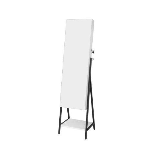 Freestanding Jewelry Cabinet with Full-Length Mirror-White at Set Shop and Smile