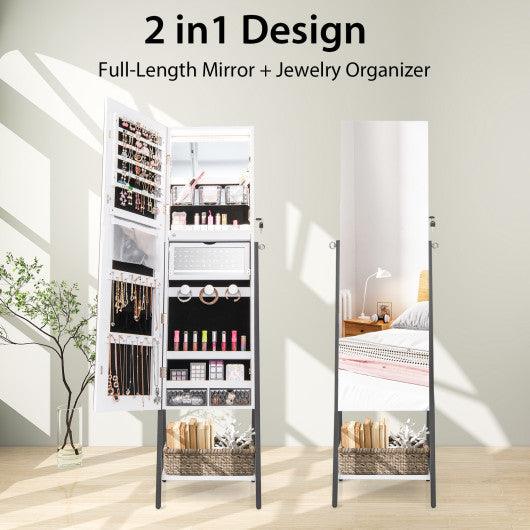 Freestanding Jewelry Cabinet with Full-Length Mirror-White at Set Shop and Smile