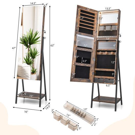 Freestanding Jewelry Cabinet with Full-Length Mirror-Rustic Brown at Set Shop and Smile