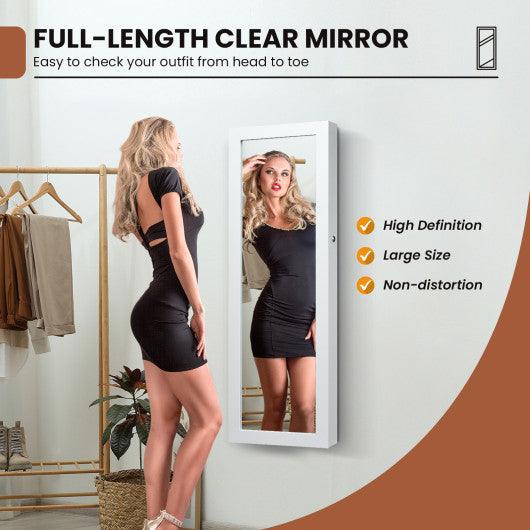 Lockable Wall Mount Mirrored Jewelry Cabinet with LED Lights-White at Set Shop and Smile