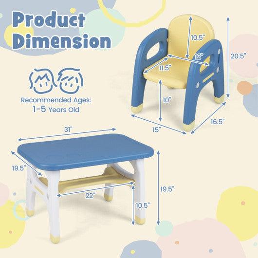 Kids Table and 2 Chairs Set with Storage Shelf and Building Blocks-Blue at Set Shop and Smile