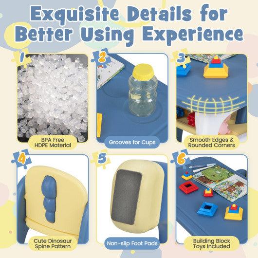 Kids Table and 2 Chairs Set with Storage Shelf and Building Blocks-Blue at Set Shop and Smile