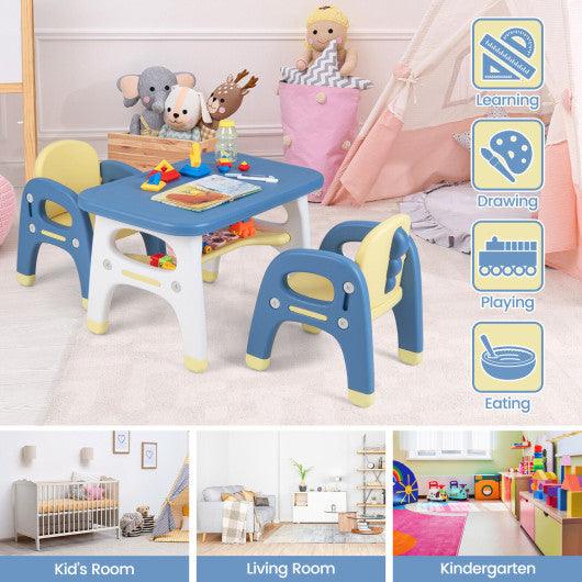 Kids Table and 2 Chairs Set with Storage Shelf and Building Blocks-Blue at Set Shop and Smile