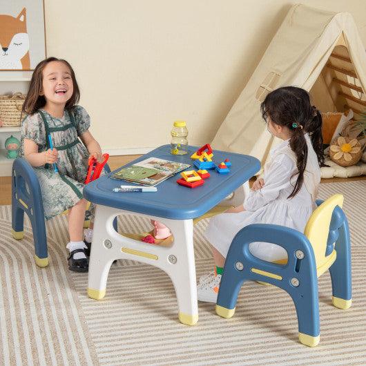 Kids Table and 2 Chairs Set with Storage Shelf and Building Blocks-Blue at Set Shop and Smile