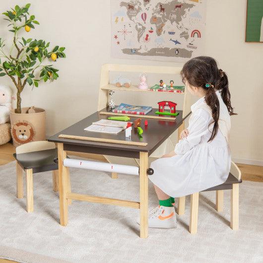Kids Art Table and Chairs Set with Paper Roll and Storage Bins-Coffee at Set Shop and Smile