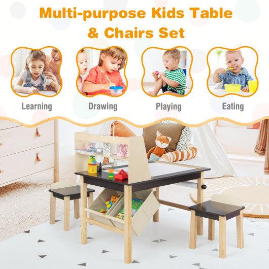 Kids Art Table and Chairs Set with Paper Roll and Storage Bins-Coffee at Set Shop and Smile