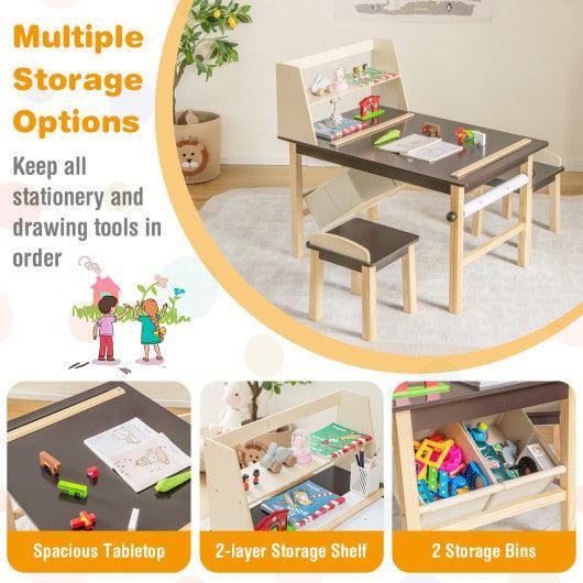 Kids Art Table and Chairs Set with Paper Roll and Storage Bins-Coffee at Set Shop and Smile