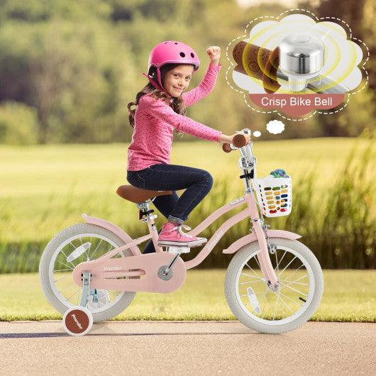 16 Inch Kids Bike with Front Handbrake and 2 Training Wheels-Pink at Set Shop and Smile