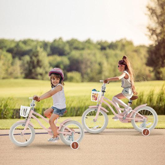 16 Inch Kids Bike with Front Handbrake and 2 Training Wheels-Pink at Set Shop and Smile