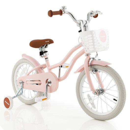 16 Inch Kids Bike with Front Handbrake and 2 Training Wheels-Pink at Set Shop and Smile