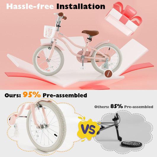 16 Inch Kids Bike with Front Handbrake and 2 Training Wheels-Pink at Set Shop and Smile