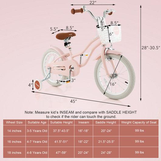 16 Inch Kids Bike with Front Handbrake and 2 Training Wheels-Pink at Set Shop and Smile