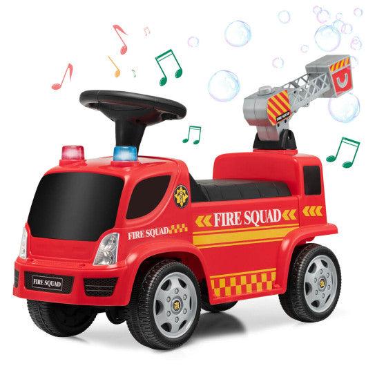 Kids Push Ride On Fire Truck with Ladder Bubble Maker and Headlights-Red at Set Shop and Smile