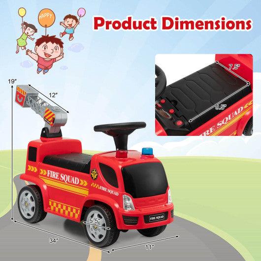 Kids Push Ride On Fire Truck with Ladder Bubble Maker and Headlights-Red at Set Shop and Smile