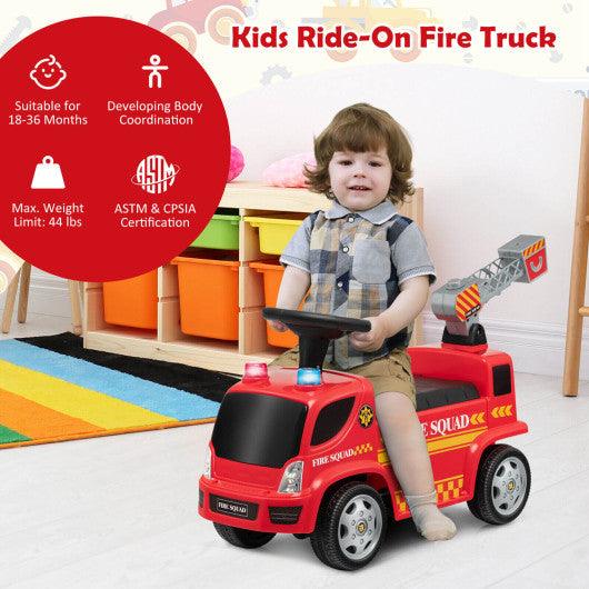 Kids Push Ride On Fire Truck with Ladder Bubble Maker and Headlights-Red at Set Shop and Smile