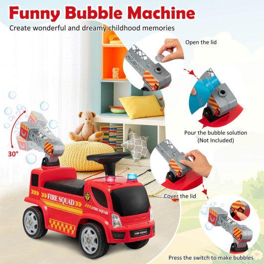 Kids Push Ride On Fire Truck with Ladder Bubble Maker and Headlights-Red at Set Shop and Smile