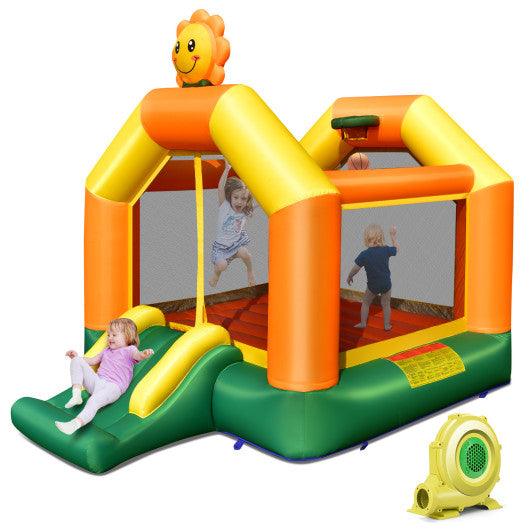 Kids Inflatable Bounce House with Slide and Basketball Rim with 735W Blower at Set Shop and Smile
