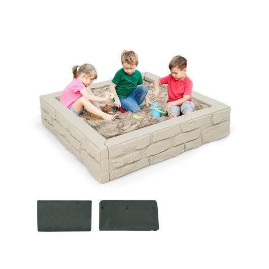 2-In-1 HDPE Kids Sandbox with Cover and Bottom Liner-White at Set Shop and Smile