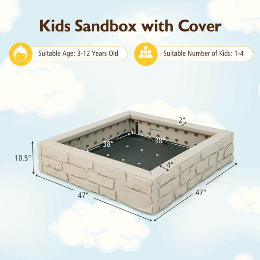 2-In-1 HDPE Kids Sandbox with Cover and Bottom Liner-White at Set Shop and Smile