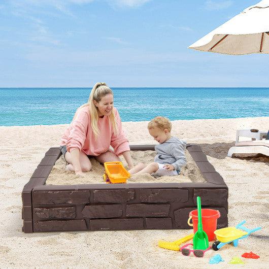 2-In-1 HDPE Kids Sandbox with Cover and Bottom Liner-Brown at Set Shop and Smile
