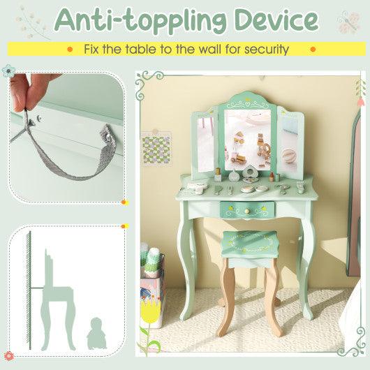 Kids Vanity Set with Tri-folding Mirror-Green at Set Shop and Smile
