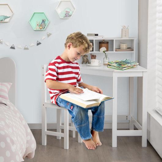 Kids Wooden Corner Desk and Chair Set with Hutch and Storage-White at Set Shop and Smile