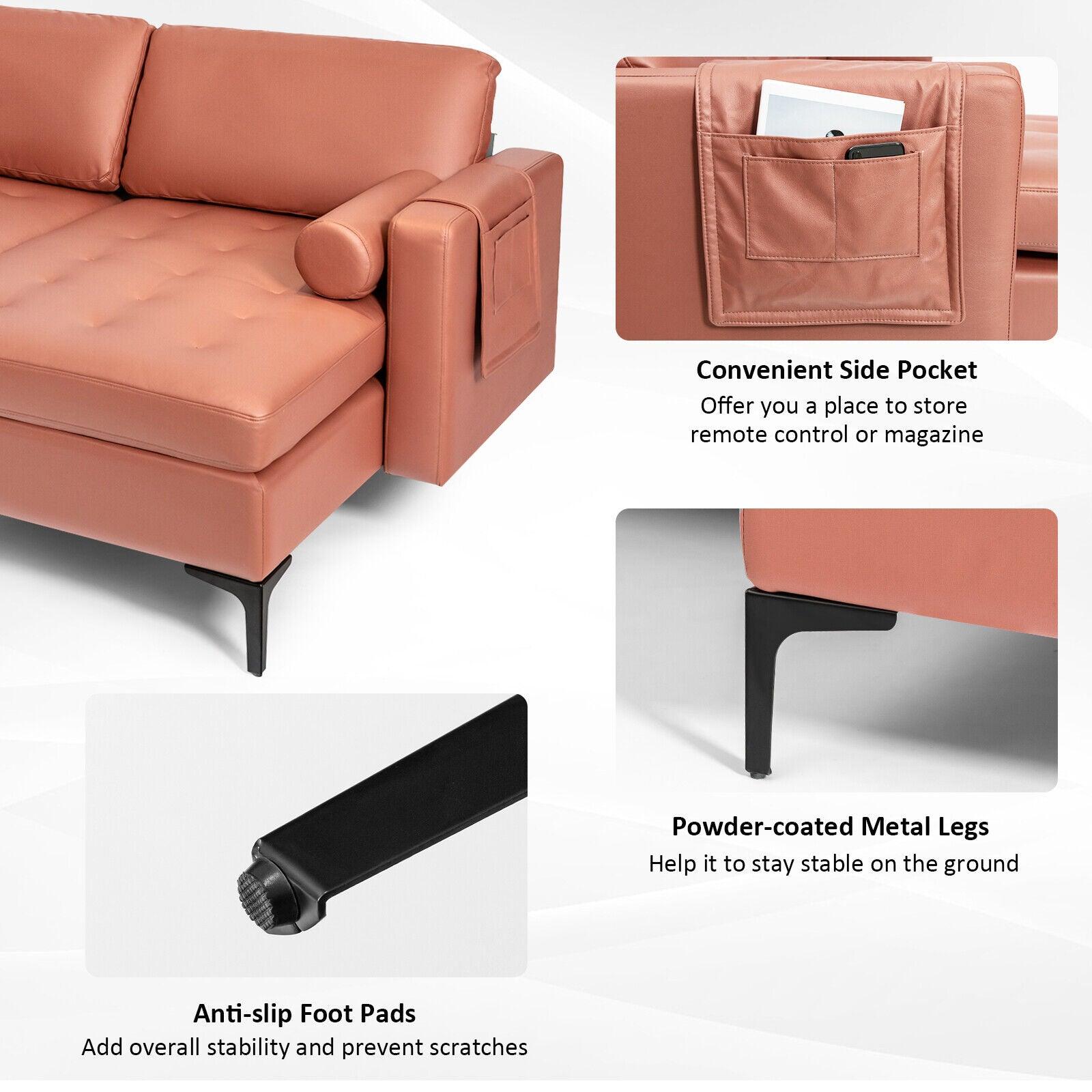 Modular L-shaped Sectional Sofa with Reversible Chaise and 2 USB Ports-Pink at Set Shop and Smile