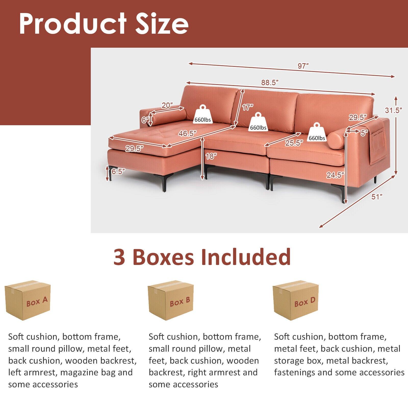 Modular L-shaped Sectional Sofa with Reversible Chaise and 2 USB Ports-Pink at Set Shop and Smile