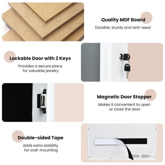 Lockable Wall Mount Mirrored Jewelry Cabinet with LED Lights-White at Set Shop and Smile