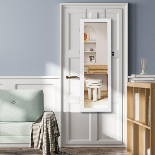 Lockable Wall Mount Mirrored Jewelry Cabinet with LED Lights-White at Set Shop and Smile