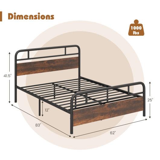 Twin/Full/Queen Size Bed Frame with Industrial Headboard-Queen Size at Set Shop and Smile