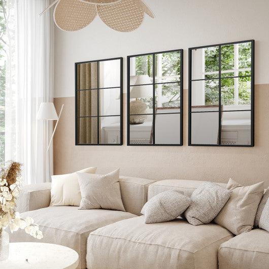 3-Layered Decorative Wall Mirror with Metal Frame for Dining Living Room-Black at Set Shop and Smile