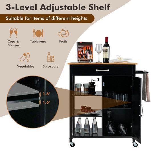 Mobile Kitchen Island Cart with Rubber Wood Top-Black at Set Shop and Smile
