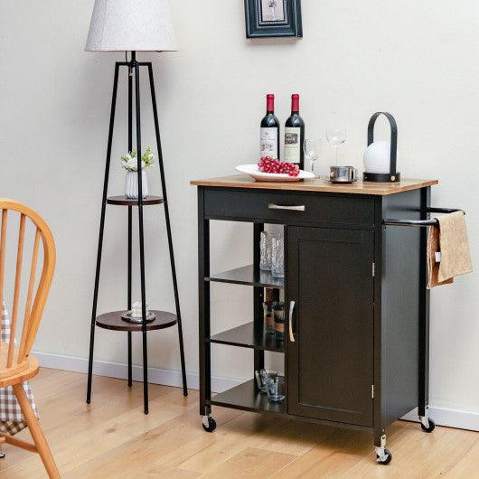 Mobile Kitchen Island Cart with Rubber Wood Top-Black at Set Shop and Smile