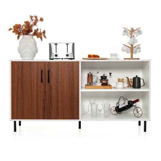 Modern Buffet Sideboard with 2 Doors and Open Compartments-Walnut at Set Shop and Smile