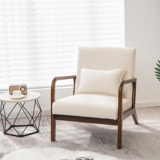 Modern Accent Chair with Rubber Wood Frame and Lumbar Pillow-Beige at Set Shop and Smile