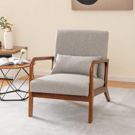 Modern Accent Chair with Rubber Wood Frame and Lumbar Pillow-Gray at Set Shop and Smile