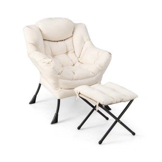 Modern Accent Sofa Chair with Folding Footrest and Side Pocket-Beige at Set Shop and Smile