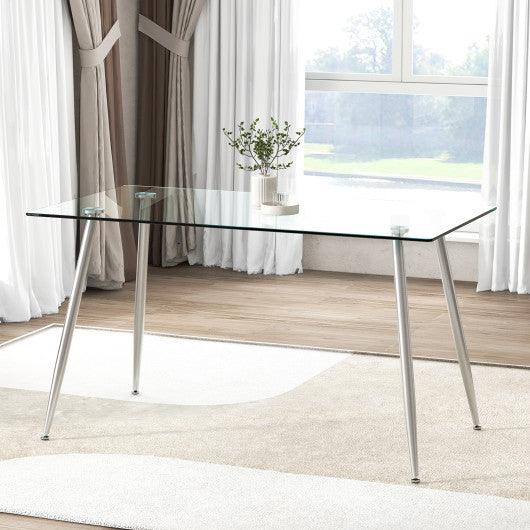 Modern Glass Rectangular Dining Table with Metal Legs-Silver at Set Shop and Smile