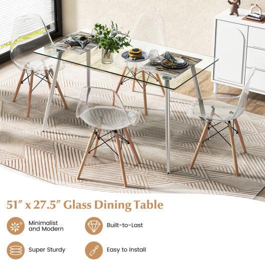 Modern Glass Rectangular Dining Table with Metal Legs-Silver at Set Shop and Smile