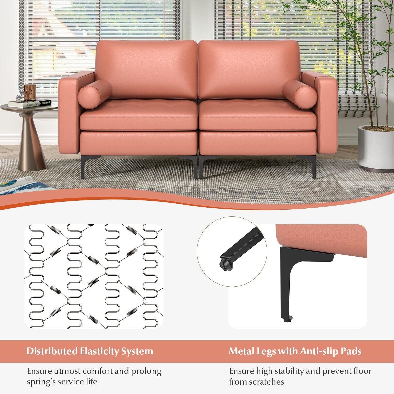 Modern Loveseat Sofa with 2 Bolsters and Side Storage Pocket-Pink at Set Shop and Smile
